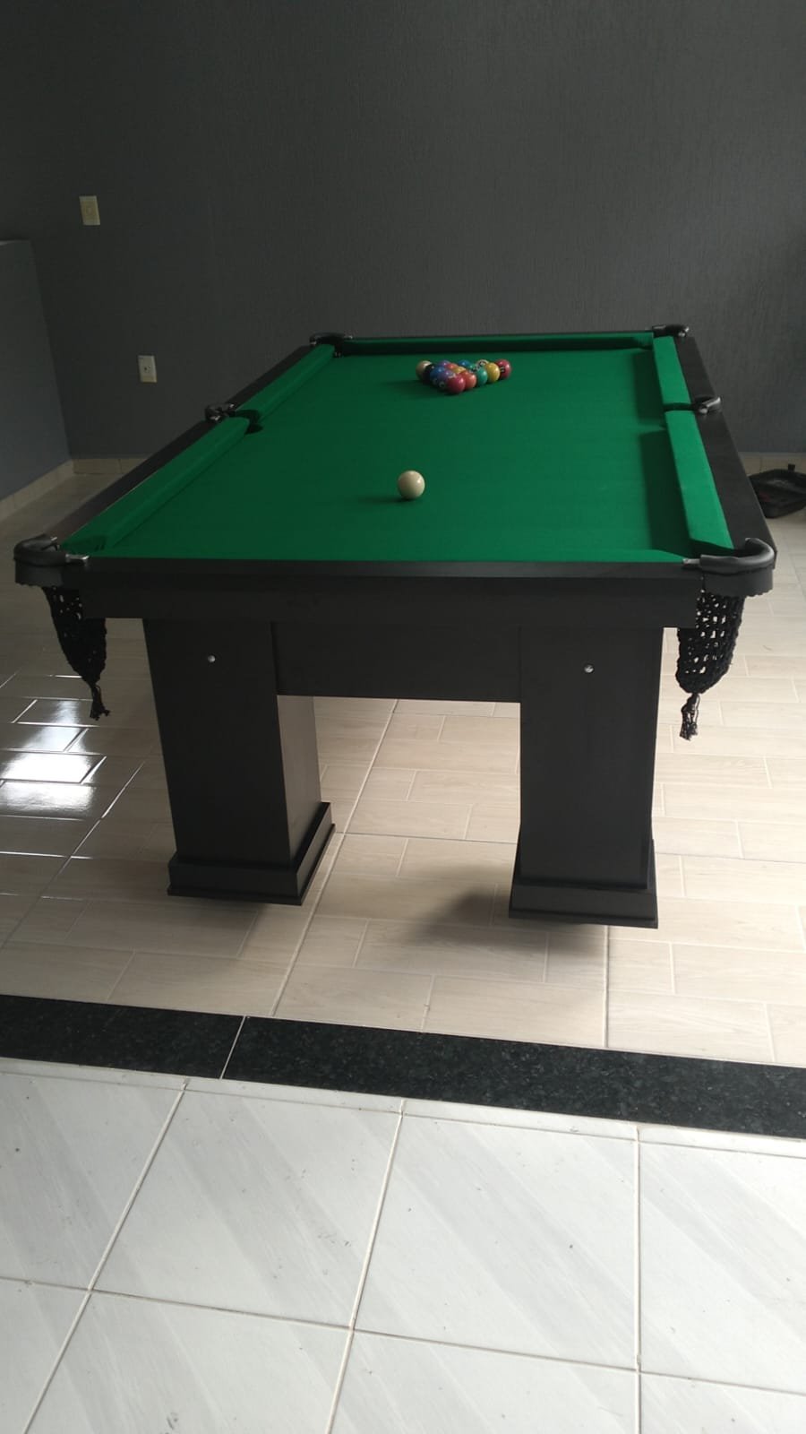 Mesa de Bilhar em MDF Cor Preto Tecido Verde 1.20x2.20