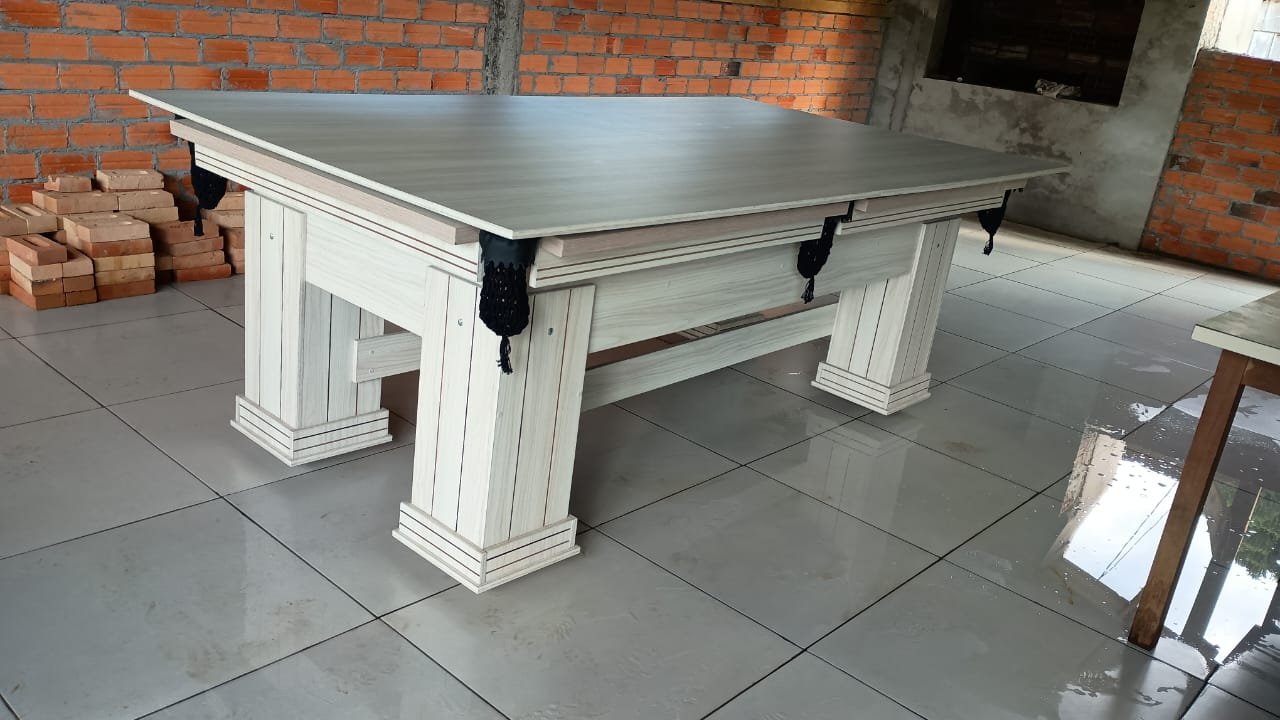 Mesa de Bilhar e Jantar Cor Marfin Claro Tecido Verde 1.20x2.20